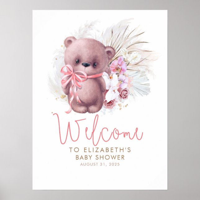 Póster Signo de bienvenida de Baby Shower de Teddy Bear (Frente)