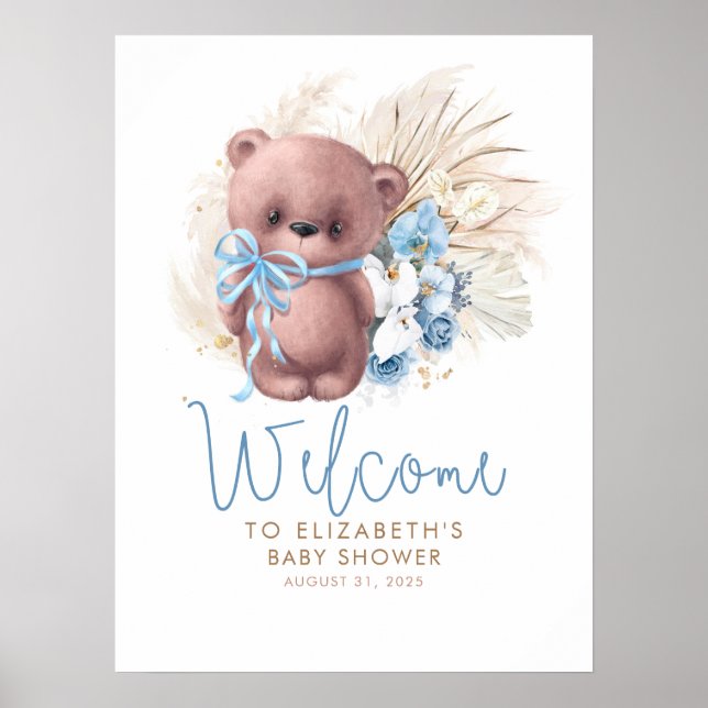 Póster Signo de bienvenida de Baby Shower de Teddy Bear (Frente)