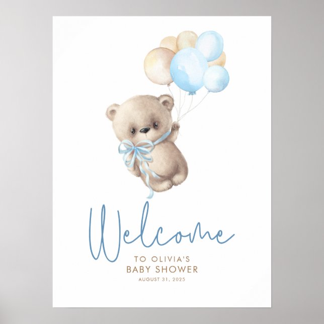 Póster Signo de bienvenida de Baby Shower de Teddy Bear (Frente)