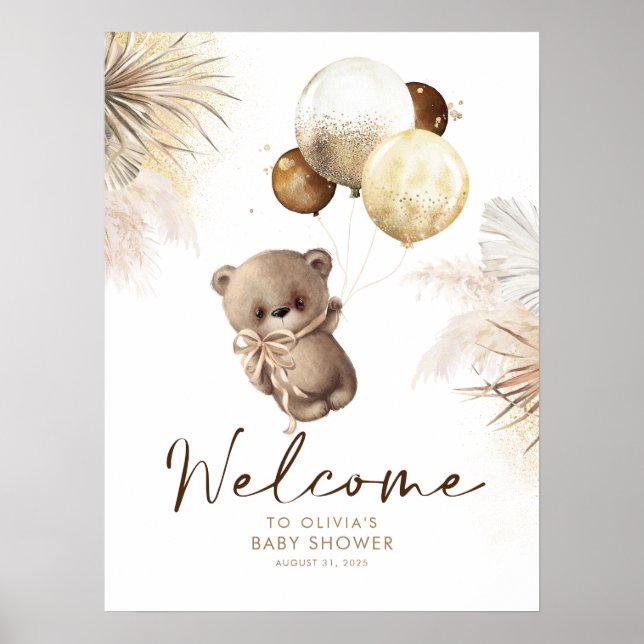 Póster Signo de bienvenida de Baby Shower de Teddy Bear (Frente)