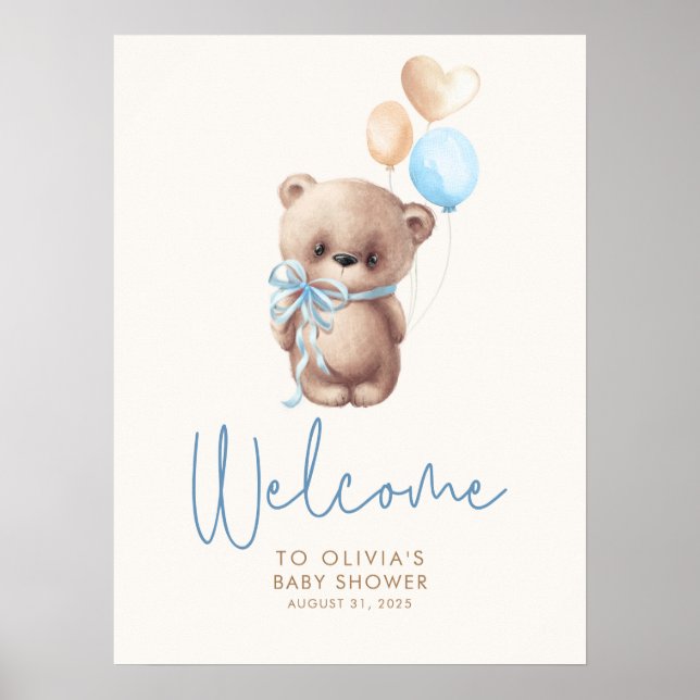 Póster Signo de bienvenida de Baby Shower de Teddy Bear (Frente)
