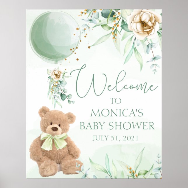 Póster Signo de bienvenida de Baby Shower de Teddy Bear (Frente)