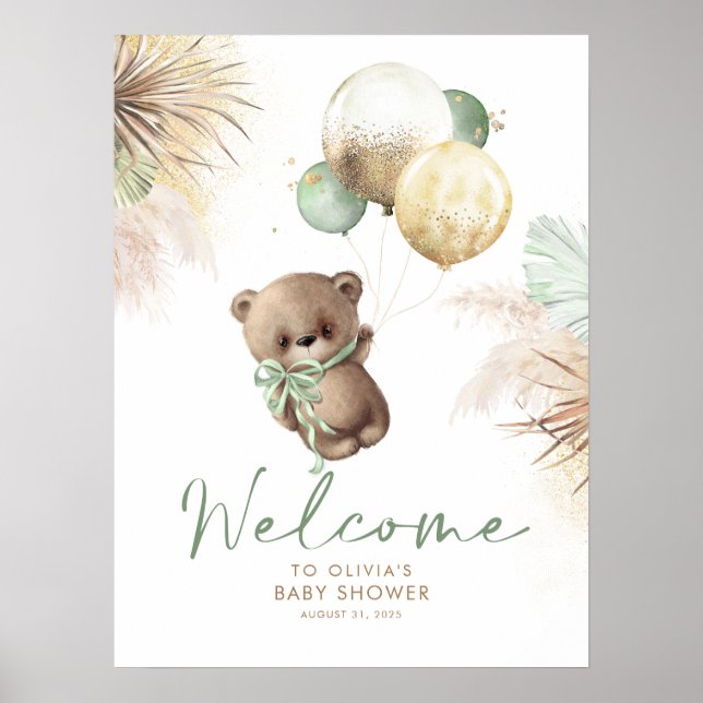 Póster Signo de bienvenida de Baby Shower de Teddy Bear (Frente)