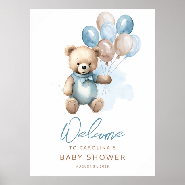 Póster Signo de bienvenida de Baby Shower de Teddy Bear B (Frente)