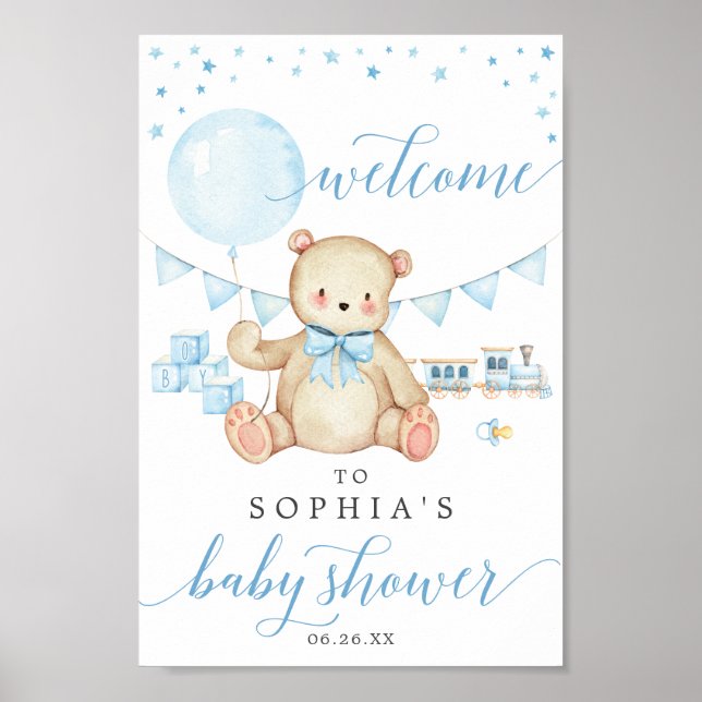 Póster Signo de bienvenida de Baby Shower de Teddy Bear B (Frente)
