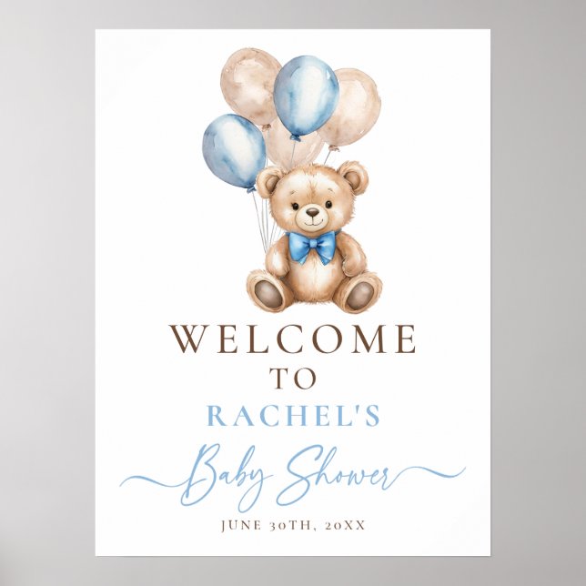 Póster Signo de bienvenida de Baby Shower de Teddy Bear B (Frente)
