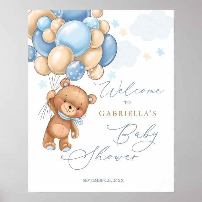 Póster Signo de bienvenida de Baby Shower de Teddy Bear B (Frente)