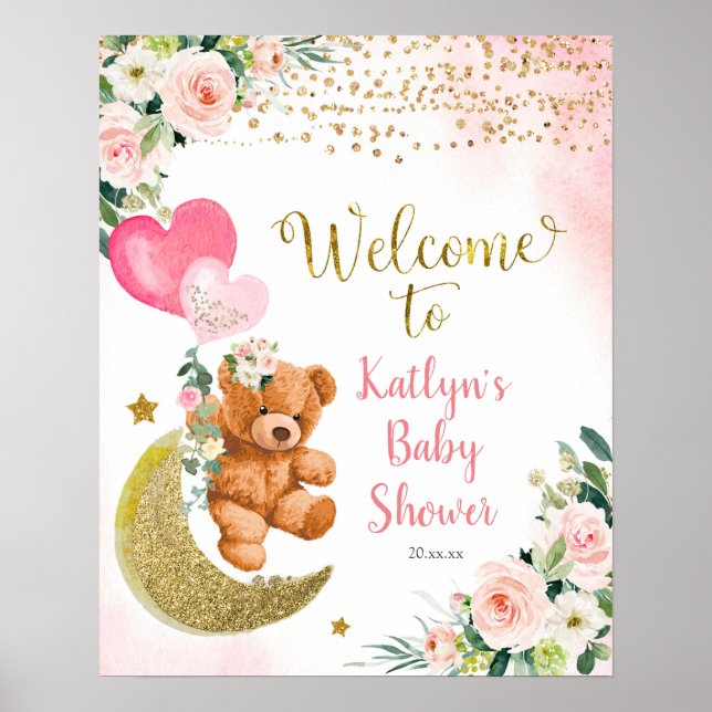 Póster Signo de bienvenida de Baby Shower de Teddy Bear c (Frente)