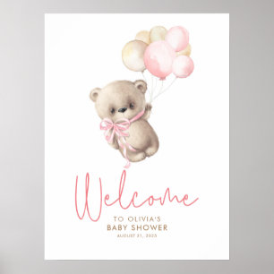 Póster Signo de bienvenida de Baby Shower de Teddy Bear C
