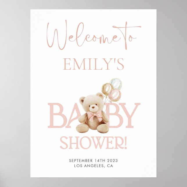 Póster Signo de bienvenida de Baby Shower de Teddy Bear r (Frente)
