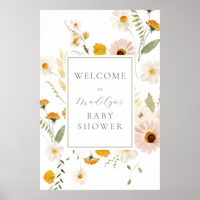 Póster Signo de bienvenida de Baby Shower de Wildflower F (Frente)