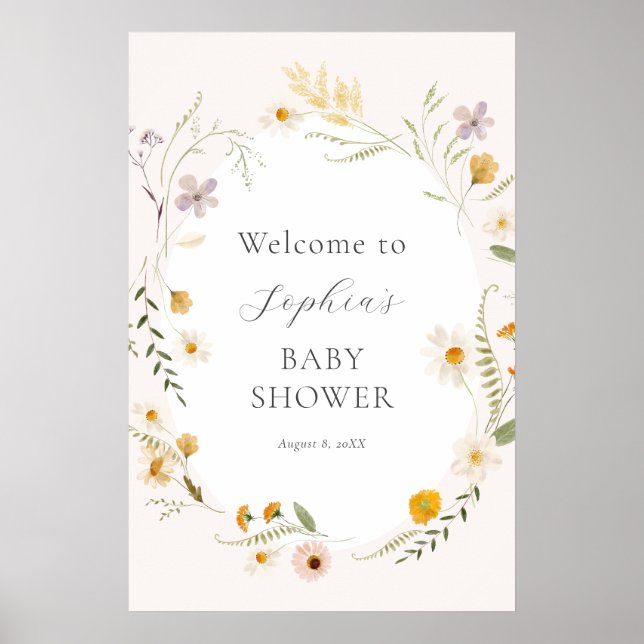 Póster Signo de bienvenida de Baby Shower de Wildflower F (Frente)