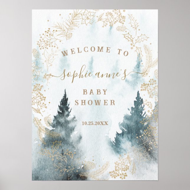 Póster Signo de bienvenida de Baby Shower de Winter Scene (Frente)
