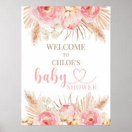 Póster Signo de bienvenida de Baby Shower del Boho rosa f