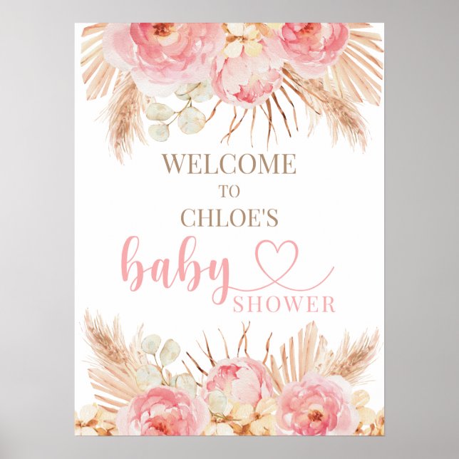 Póster Signo de bienvenida de Baby Shower del Boho rosa f (Frente)