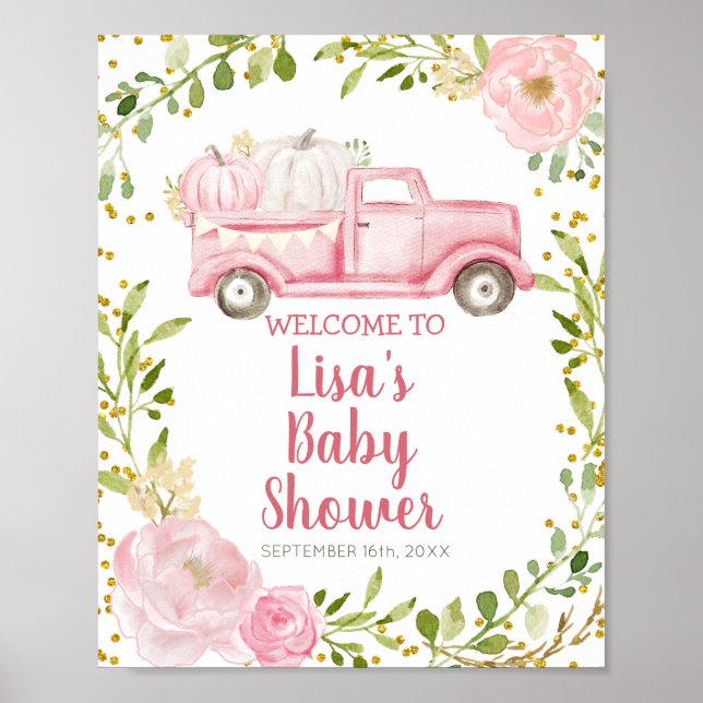 Póster Signo de bienvenida de Baby Shower del camión de c (Frente)