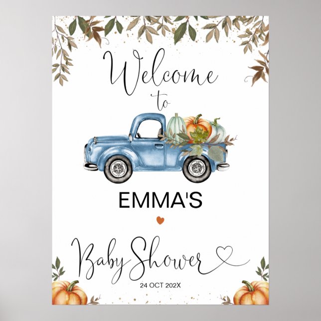 Póster Signo de bienvenida de Baby Shower del camión de c (Frente)