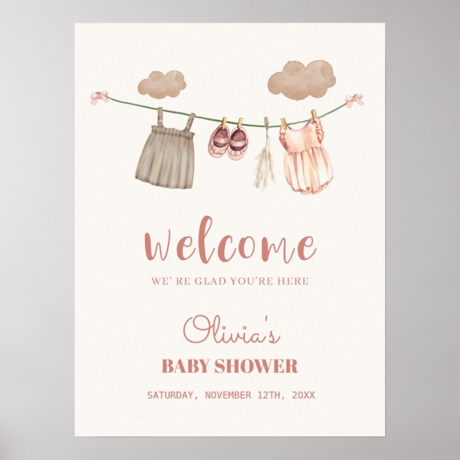 Póster Signo de bienvenida de Baby Shower del Chica Boho  (Frente)
