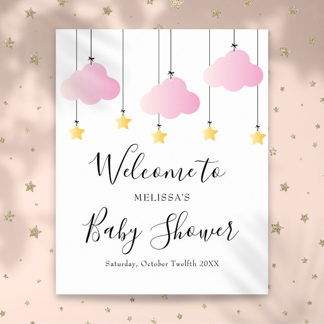 Póster Signo de bienvenida de Baby Shower del Chica rosa  (Twinkle Twinkle Pink Girl Baby Shower Welcome Sign)