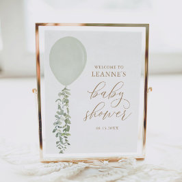 Póster Signo de bienvenida de Baby Shower del globo verde