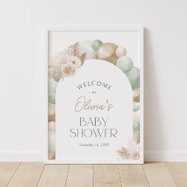 Póster Signo de bienvenida de Baby Shower del Sage Pampas