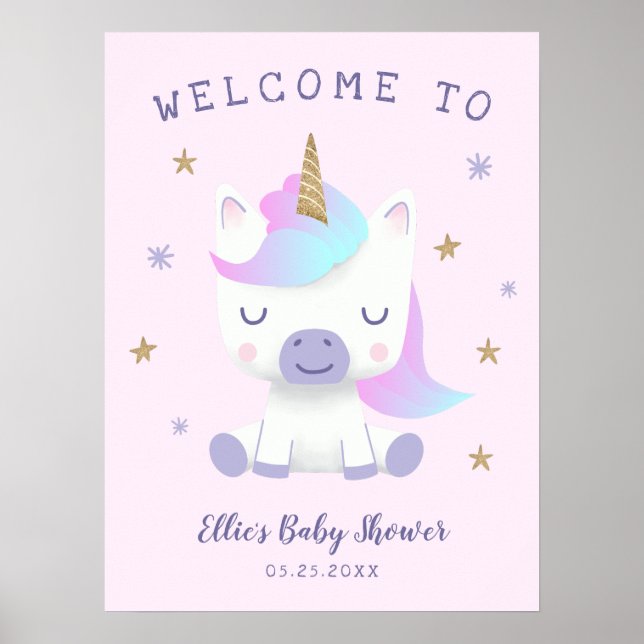 Póster Signo de bienvenida de Baby Shower del tema de Uni (Frente)