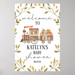 Póster Signo de bienvenida de Baby Shower del tren de cal
