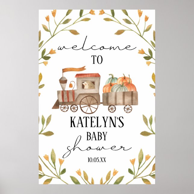 Póster Signo de bienvenida de Baby Shower del tren de cal (Frente)