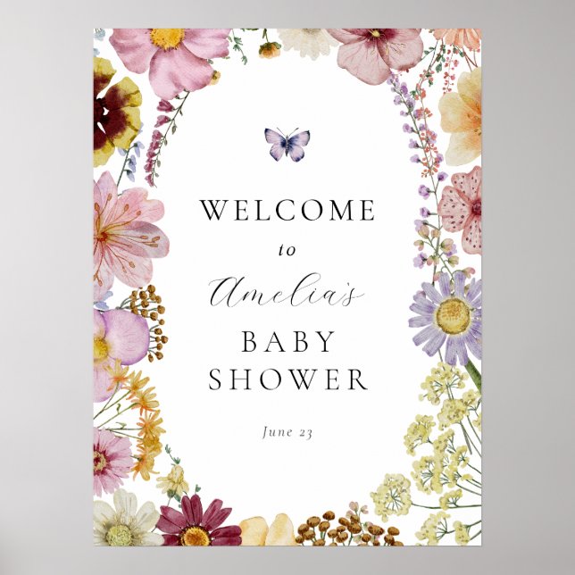 Póster Signo de bienvenida de Baby Shower Dried Boho Wild (Frente)