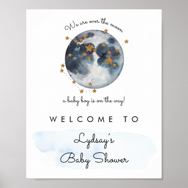 Póster Signo de bienvenida de Baby Shower en la Luna (Frente)
