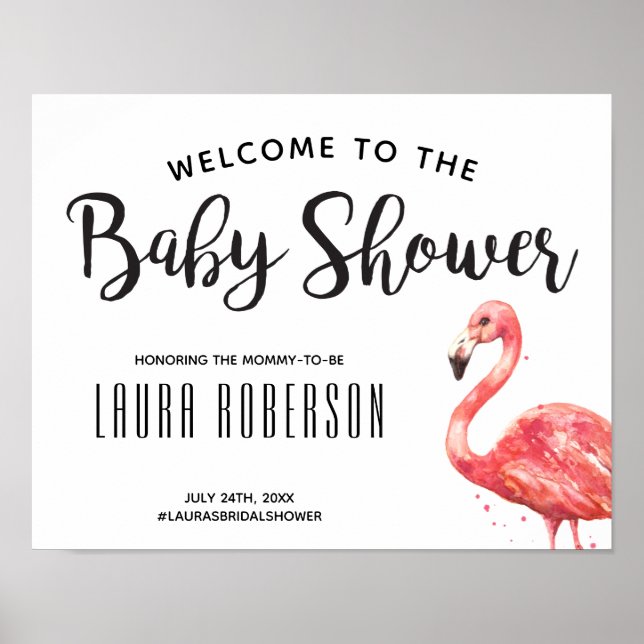 Póster Signo de bienvenida de Baby Shower Flamingo tropic (Frente)