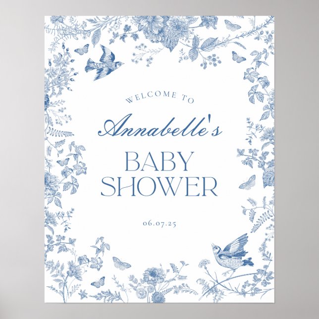 Póster Signo de bienvenida de Baby Shower Floral Blue Toi (Frente)