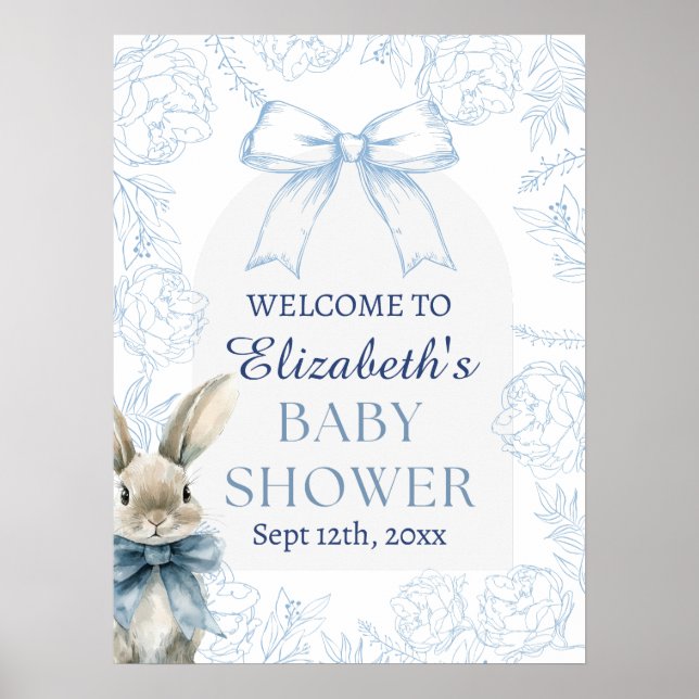 Póster Signo de bienvenida de Baby Shower Floral de Bunny (Frente)