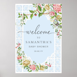 Póster Signo de bienvenida de Baby Shower floral de Chino