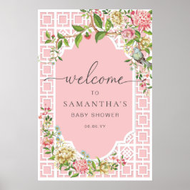 Póster Signo de bienvenida de Baby Shower floral de Chino