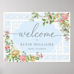 Póster Signo de bienvenida de Baby Shower floral de Chino