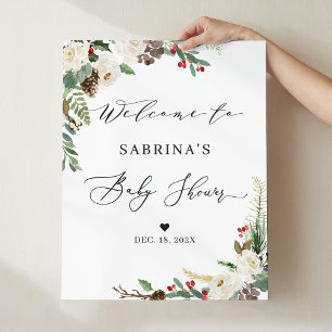 Póster Signo de bienvenida de Baby Shower Floral de invie
