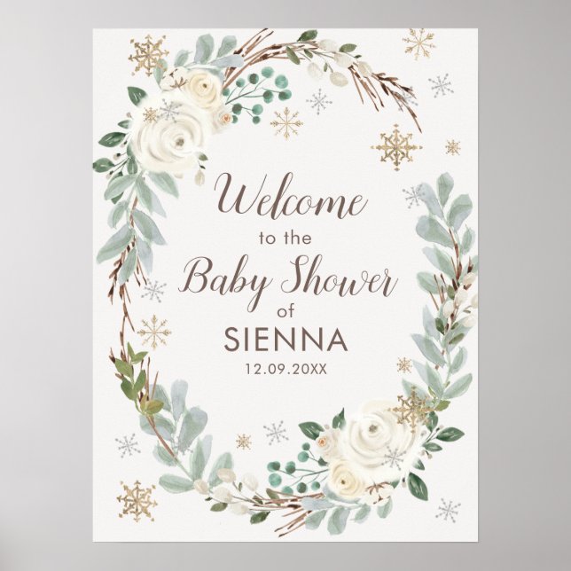 Póster Signo de bienvenida de Baby Shower Floral de invie (Frente)