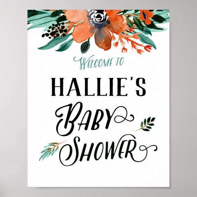 Póster Signo de bienvenida de Baby Shower floral de otoño (Frente)