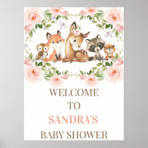 Póster Signo de bienvenida de Baby Shower Floral Frame Wo
