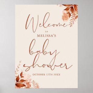 Póster Signo de bienvenida de Baby Shower Floral otoño ot
