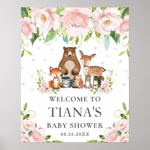 Póster Signo de bienvenida de Baby Shower Floral para ani