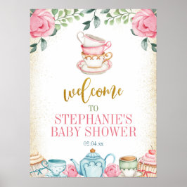 Póster Signo de bienvenida de Baby Shower floral para el