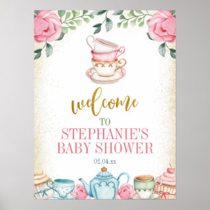 Póster Signo de bienvenida de Baby Shower floral para el 