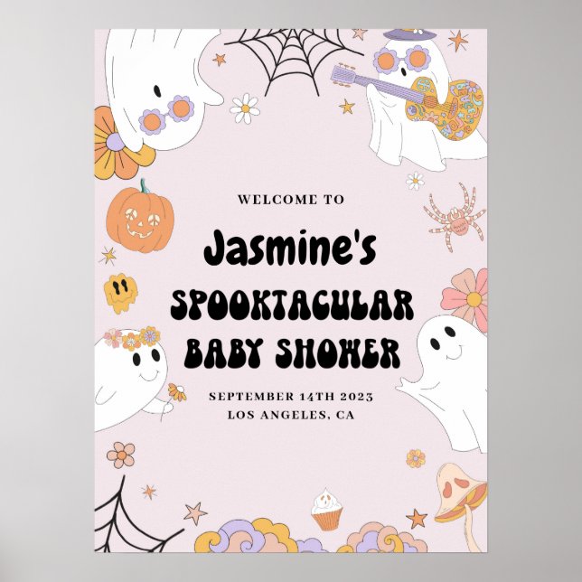 Póster Signo de bienvenida de Baby Shower Ghost Rosado Gr (Frente)