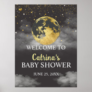 Póster Signo de bienvenida de Baby Shower Gold Over Moon