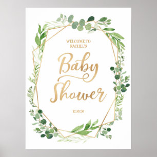 Póster Signo de bienvenida de Baby Shower Green Gold Terr
