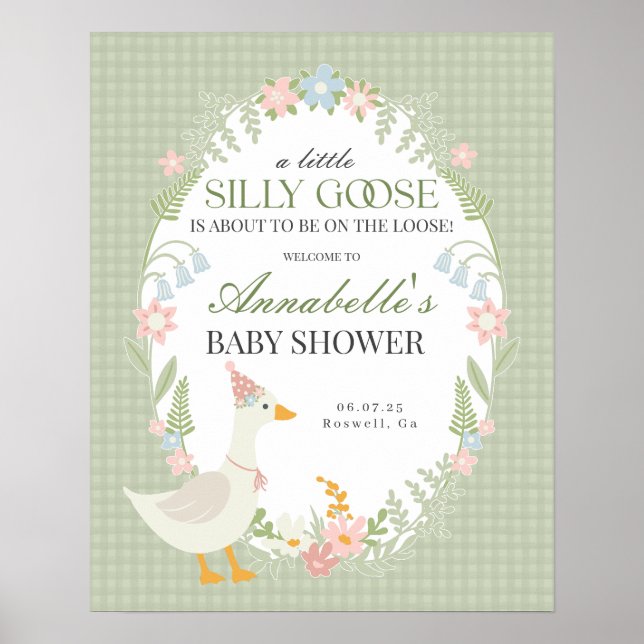 Póster Signo de bienvenida de Baby Shower Green Silly Goo (Frente)