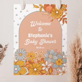Póster Signo de bienvenida de Baby Shower Groovy Flower R