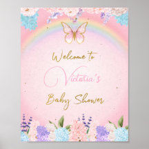 Signo de bienvenida de Baby Shower, mariposas arco